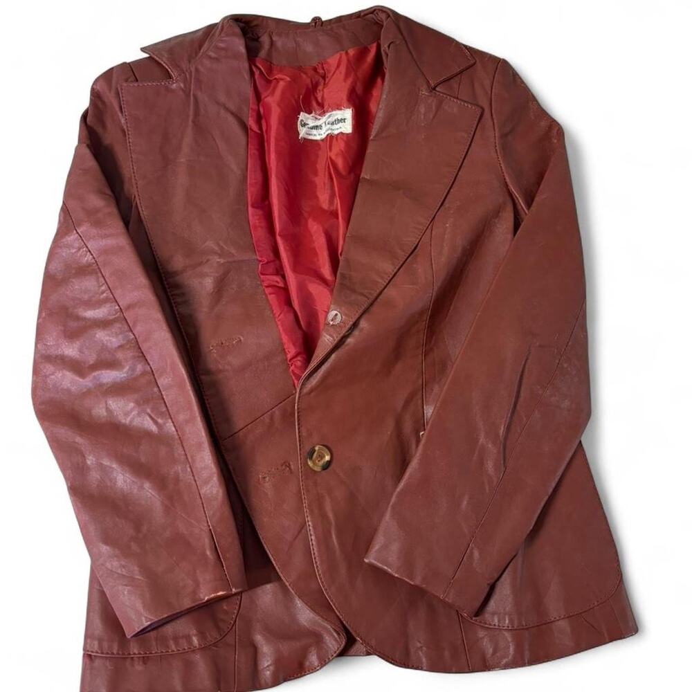 VINTAGE Argentina Leather Red Maroon Handmade Blazer Jacket Women's M
